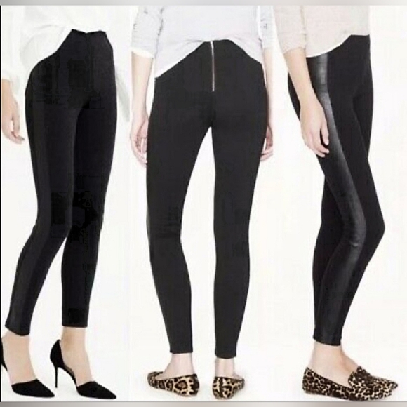 J Crew The Gigi Pant Black Ponte with Faux Leather Stripes Size 2 EUC - Picture 2 of 5